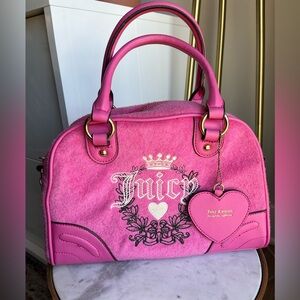 Juicy Couture Pink Bowler Bag Y2K Heart Charm Purse No Shoulder Strap